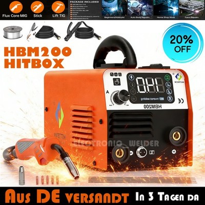 HITBOX - 3 in 1 200A MIG MMA Lift TIG Schweißgerät Fülldraht Schweissgerät Set