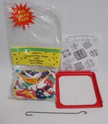 Potholder Loom and Hook with Loops and Instructions Handicraft