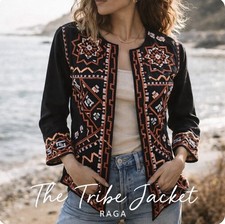 NWT RAGA The Tribe Jacket Boho Embroidered Open Front Anthropologie Style Small