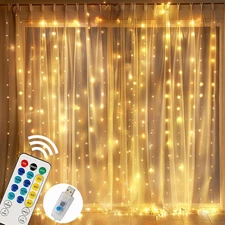 FUNPENY Window Curtain String Lights, 300 LED 8 Lighting Modes Warm White 