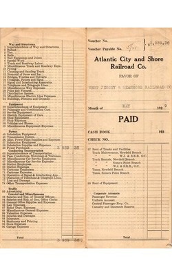 1929 Atlantic City & Shore RR Voucher Electric Current to West Jersey & Seashore