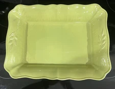 VTG Arenito Stoneware Yellow-Green Casserole Dish Made In Portugal 14" x 10.5"
