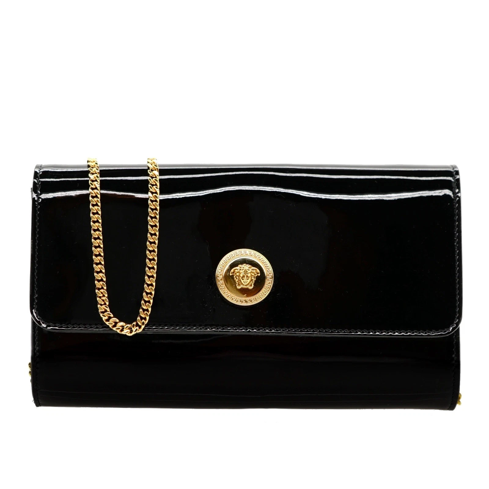 Versace — Versace Medusa Wallet On Chain Crossbody Black Patent Leather New