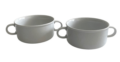 White Bohemia Soup Bowls Carlsbad Czechoslovakia Fine de Boheme Double Handled 2