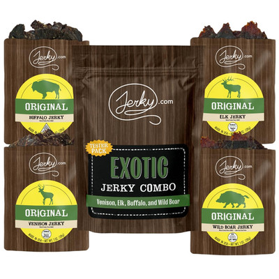 Jerky.com Exotic Jerky Variety Pack | 4pc Wild Game Snacks Sampler with Venison,