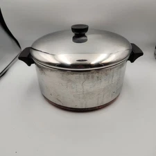 Vintage Revere Ware Stock Pot 6 Qt Stainless Steel Copper Bottom Clinton IL USA