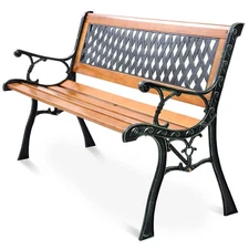 Patio Park Garden Bench Porch Resting Path Chair Outdoor Deck Cast Iron Hardwood