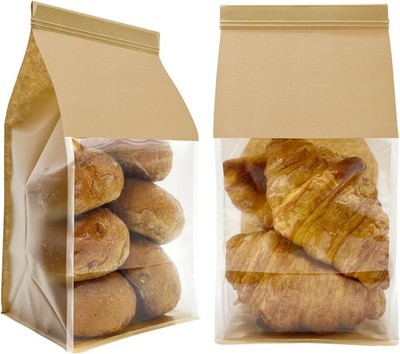 50ct 5.1x4.3x11inch Thicker Paper Bread Bags for Homemade with Window & Tin Tie