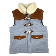Genuine Kids OshKosh Boy Size 5T Vest Chambray Blue Brown Toggle Sherpa Collar