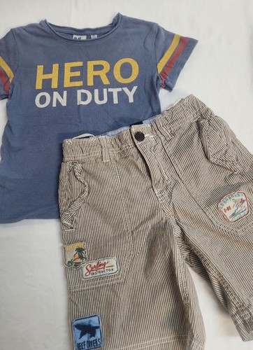 Gap Kids Boys Cargo Shorts Size 5 Junk Food Hero T Shirt Small 2 Piece Outfit - Picture 8 of 8