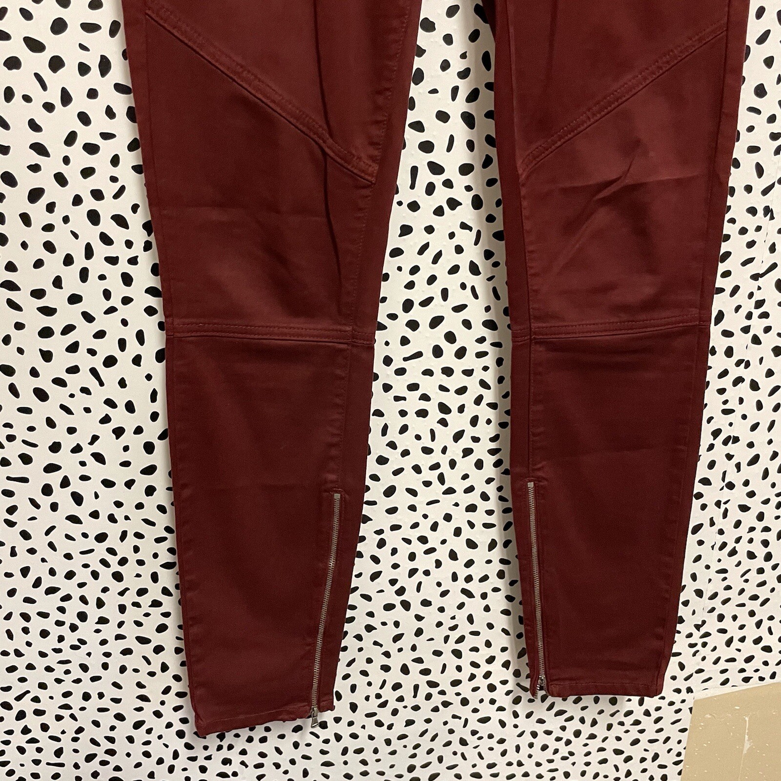 Paige Dark Red Cara Straight Ankle Zip Jeans Size… - image 4