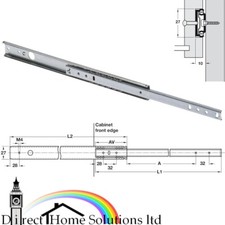 Hafele 27mm Grooved Ball Bearing Drawer Runners (Pairs), Single Extension 10Kg