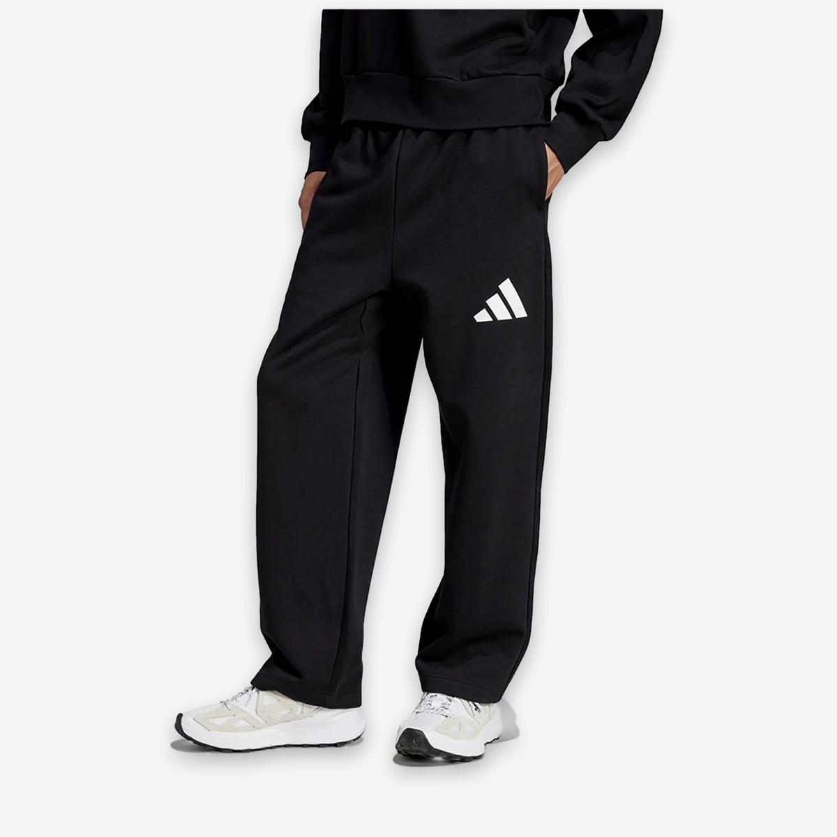 adidas Wide Leg 3 Bar Joggers Black Men's Long Sport Pants JF3567