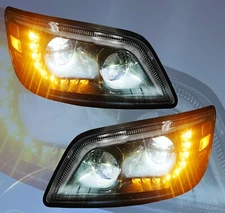 QSC Full LED Black Performance Headlight Assembly Pair for Hino 2006+ Box Truck