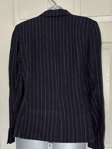 Vintage Lauren Ralph Lauren Navy & White Pin Stripe Linen Blazer Jacket Size 4 - Picture 5 of 7