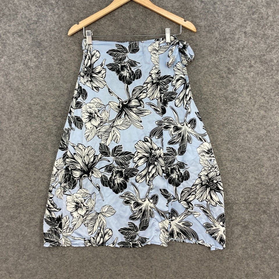 Forcast Womens Skirt Size 8 Blue Floral Satin Wrap Midi Zip Lined 42102