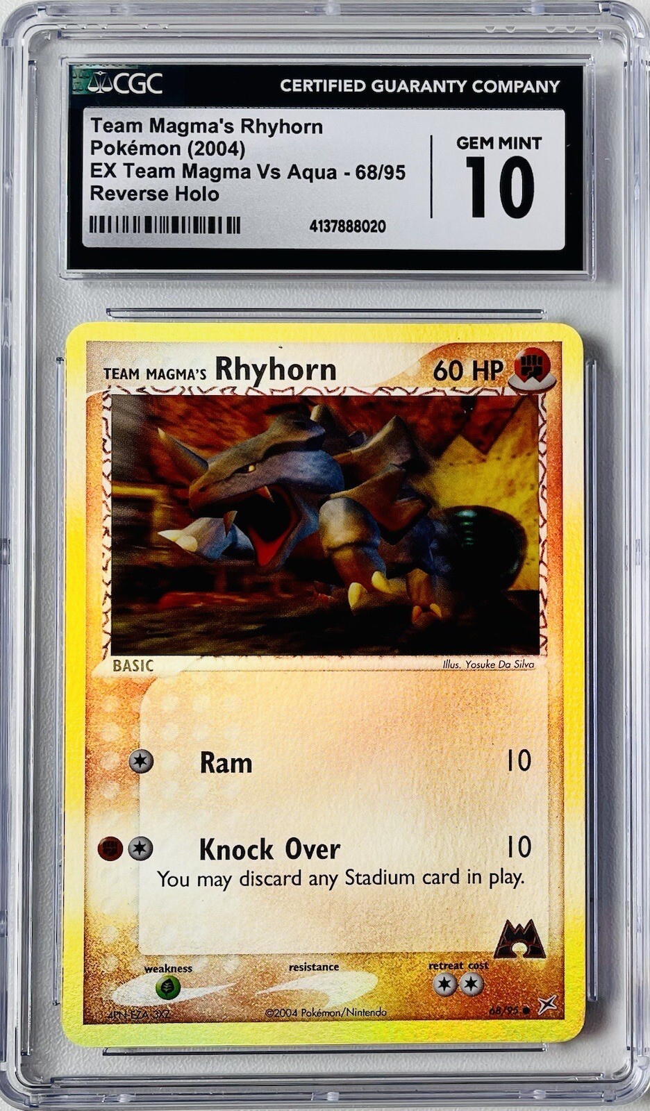 Pokemon Team Magma's Rhyhorn Reverse Holo EX Team Magma Vs Aqua 68/95 CGC 10