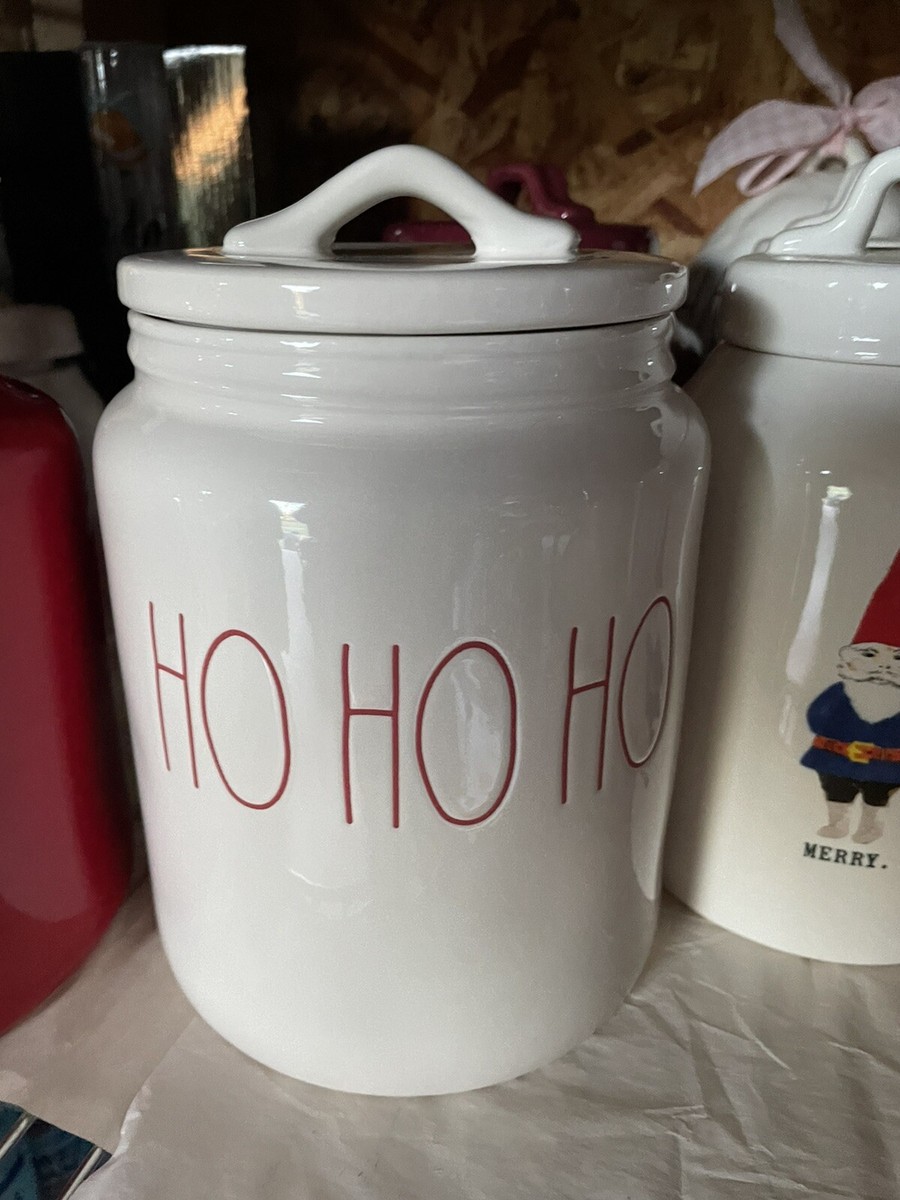 New Rae Dunn HTF Christmas HO HO HO Canister Ivory Red LL  display picture 1
