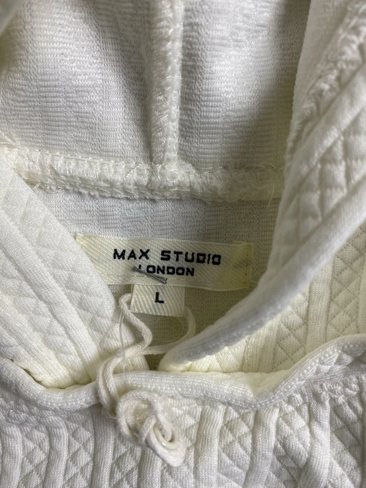 Top con capucha para mujer MAX STUDIO texturizada manga larga talla L pulóver elástico Foto 3 de 4