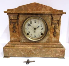 Antique Seth Thomas Adamantine Faux Marble Mantel Clock 8-Day, Time/Strike
