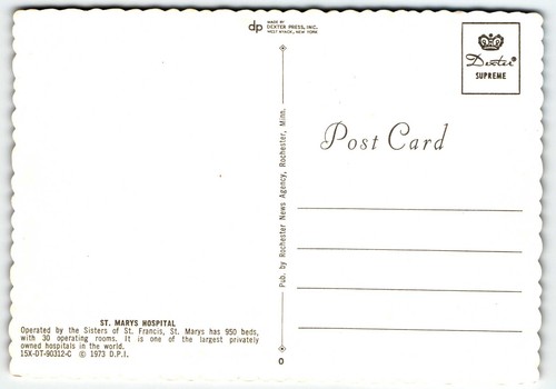 Postcard St. Mary's Hospital Mayo Clinic Rochester Minnesota MN UNP - Picture 2 of 2