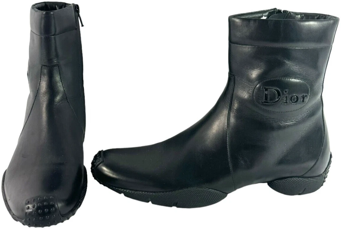 Bottes cheville pour femmes logo DIOR en cuir noir marquées 8,5 fabriquées aux États Unis en Italie