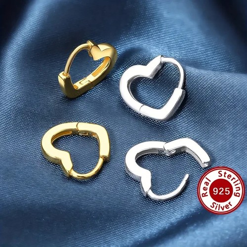 J.RODEM Heart Shape Design 925 Silver Hoop Earrings in Silver and Gold - Picture 6 of 12