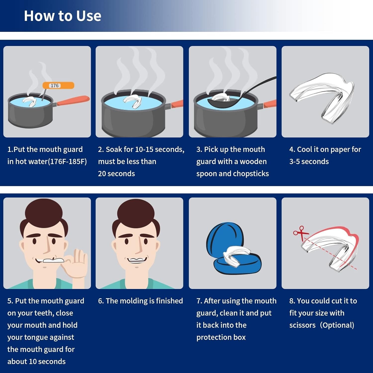 Protector de dientes bucal dental para bruxismo los nervios rechinar apretar 8pc