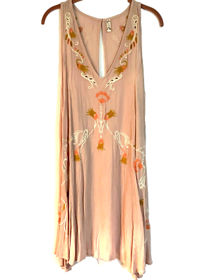 NWT Free People Adelaide Pink Floral Embroidered Slip Dress Flowy Lace Up L  | eBay