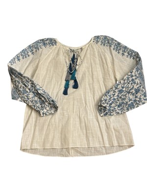 Anthropologie x Sachin & Babi Peasant Blouse Tassels Floral Linen