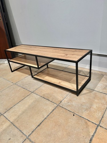 Porta Tv Stile Industriale Moderno Ferro Legno Salotto Arredamento Nero Nuovo - Foto 4 di 4