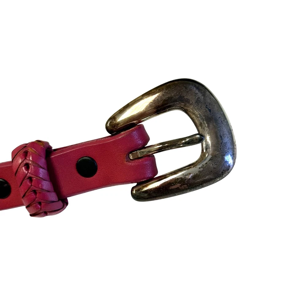 Nuevo de Colección Años 90 Para Mujer ROSA INTENSO Vaquero Western TRENZADO Cinturón de Cuero Recortado 28-30 Foto 2 de 4