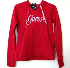 NEW GUESS RED WITH SILVER SEQUIN LS KESHIA PULLOVER SWEATER HOODIE