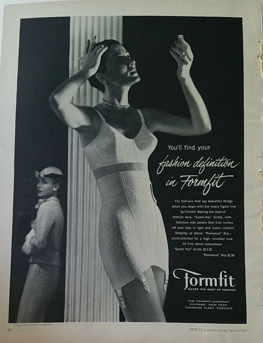 1957 women's Formfit high waist girdle garters bra fashion definition  vintage ad