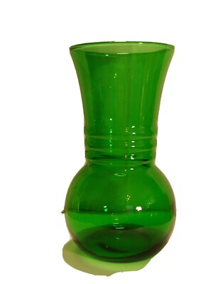 Vintage Anchor Hocking Forest Green Depression Glass Vase ribbed 6 & 1/2'' tall