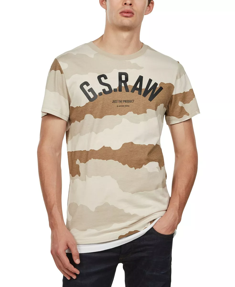 G-Star Raw Men's Whitebait Khaki Camouflage Logo Short Sleeve