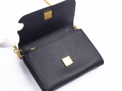 Tory Burch Emerson Black Saffiano Chain Wallet Clutch