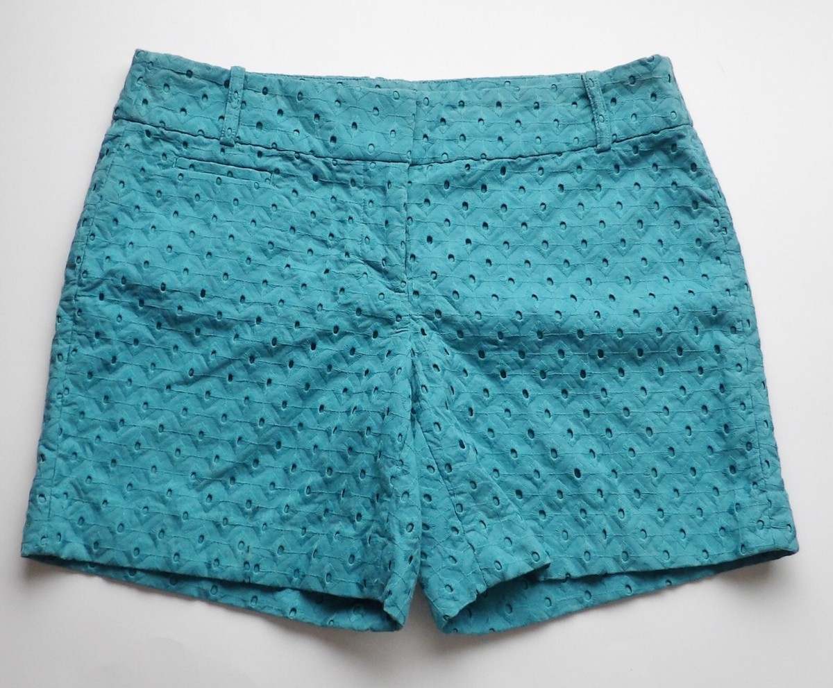 Ann Taylor Loft The Riviera Short Size Green Teal Eyelet Design 100%  Cotton