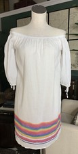 j crew women XS White linen/cotton off the shoulder shift dress R