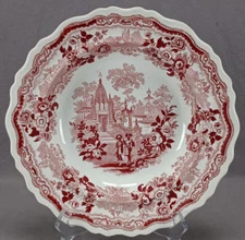William Adams India #1 Red Transferware 10 1/2 Inch Deep Plate C.1830-1840s B