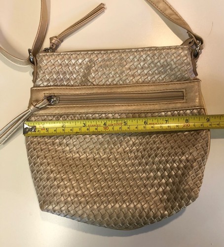 GAL Crossbody Messenger Bag Purse Metallic Shimmery Muted Gold Weave Design - Picture 11 of 11