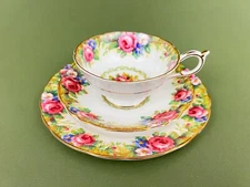 VTG Paragon Tapestry Rose White Floral Tea Cup Saucer Dessert Plate Trio Set