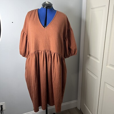 Terra & Sky Womens Dress 3x V-Neck Puffy Short Sleeves Burnt Rusty Brown |  eBay