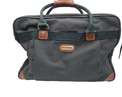 VTG Jaguar Green and Brown Leather Medium Overnight Trip Duffle Canvas Bag READ