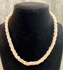 Vintage Pink  White Faux Pearl Twisted Choker Necklace Barrel Clasp 15"