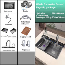 Stainless Steel Waterfall Kitchen Sink Extra Large Single Slot Digital Display F