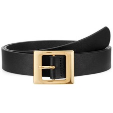 Fashion Leather Belt for Jeans Pants Dress Ladies Black Belts with Square Gol...