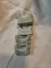 Vtg Celadon Longquan Koi Fish Green Ceramic spoon/Chopstick Knife Rests Set of4
