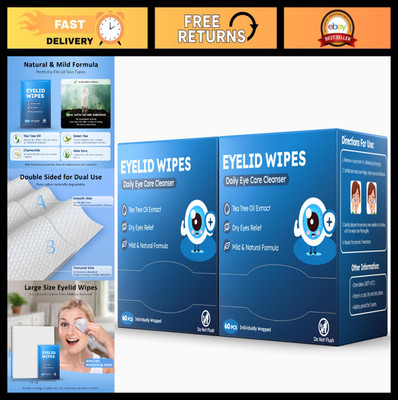 120-Pack Soothing Eyelid Cleansing Wipes for Itchy, Dry & Sensitive Eyes - Tea T