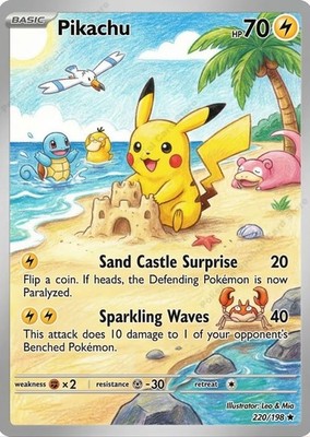 Pikachu Summer Beach Fan Art Custom Pokemon Karte Sammler TCG